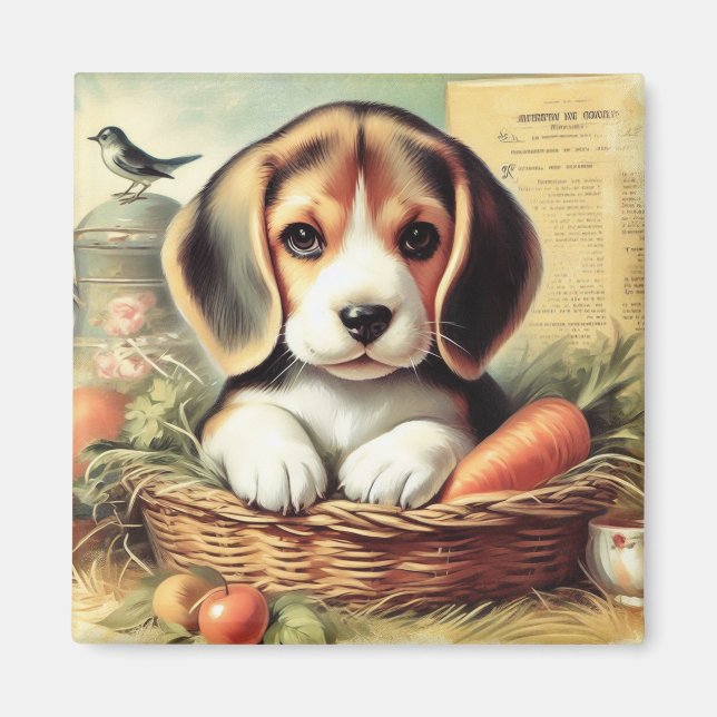 Vintage Cute Beagle Puppy Magnet (Front)