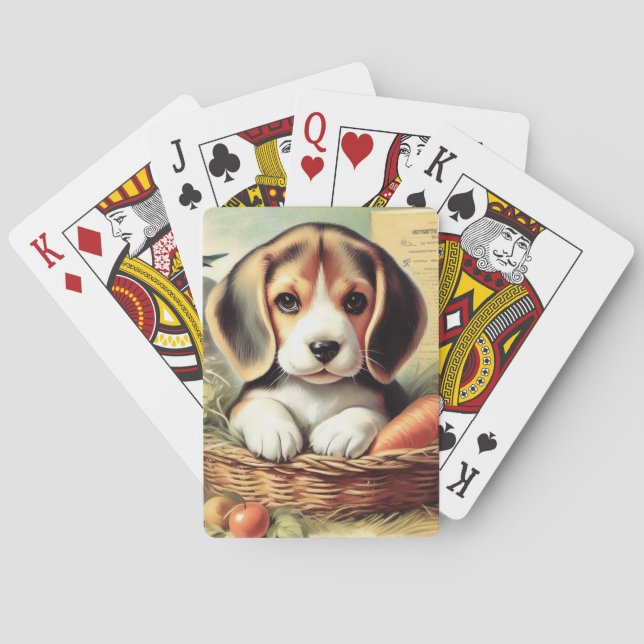 Vintage Cute Beagle Puppy Playing Cards (Back)