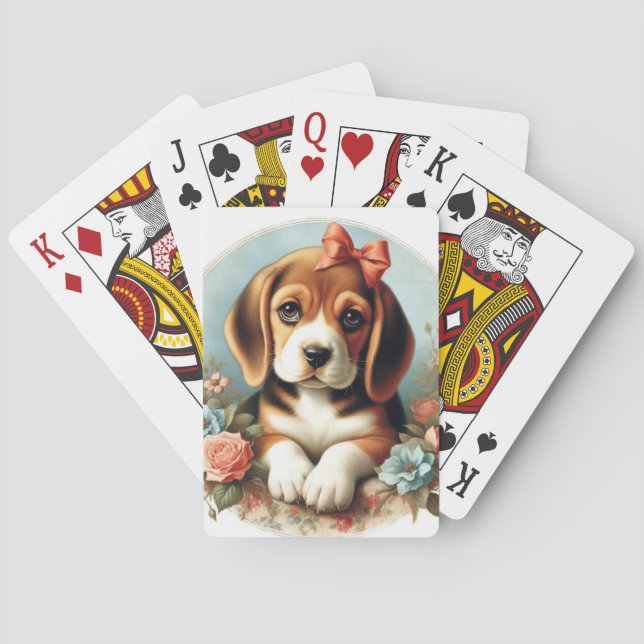 Vintage Cute Beagle Puppy Playing Cards (Back)