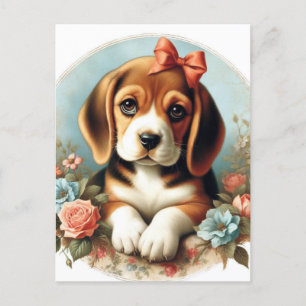 Vintage Cute Beagle Puppy Postcard