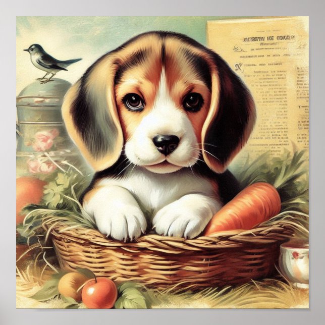 Vintage Cute Beagle Puppy Poster (Front)