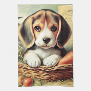 Vintage Cute Beagle Puppy Tea Towel