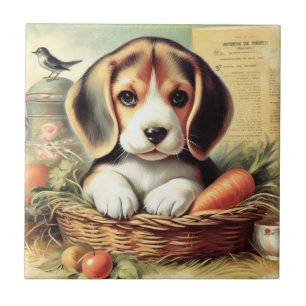 Vintage Cute Beagle Puppy Tile
