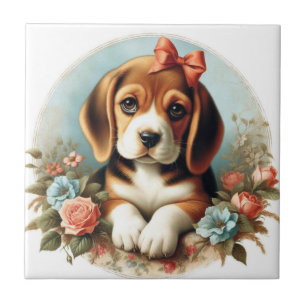 Vintage Cute Beagle Puppy Tile