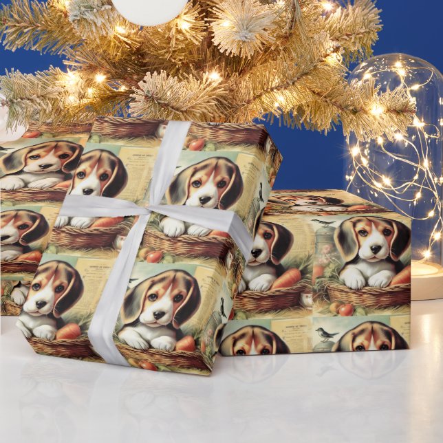 Vintage Cute Beagle Puppy Wrapping Paper (Holidays)