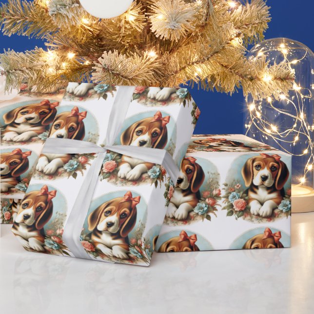 Vintage Cute Beagle Puppy Wrapping Paper (Holidays)