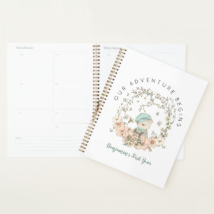 Vintage Cute Bear Florals First Year Boy Baby Book Planner