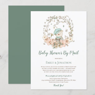 Vintage Cute Bear Leaves Baby Boy Shower by Mail Invitation