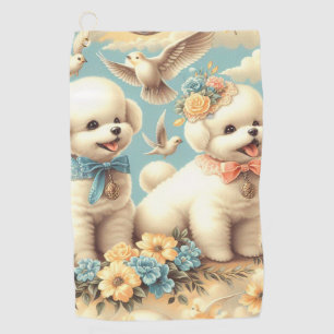 Vintage Cute Bichon Frisé Illustration Golf Towel
