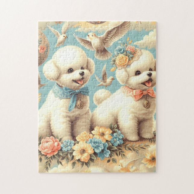Vintage Cute Bichon Frisé Illustration Jigsaw Puzzle (Vertical)