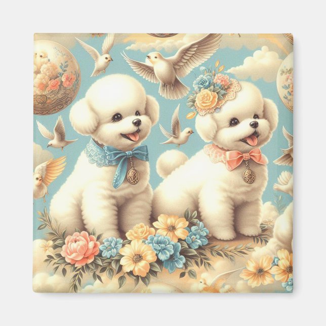 Vintage Cute Bichon Frisé Illustration Magnet (Front)