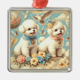 Vintage Cute Bichon Frisé Illustration Metal Tree Decoration