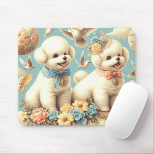 Vintage Cute Bichon Frisé Illustration Mouse Mat