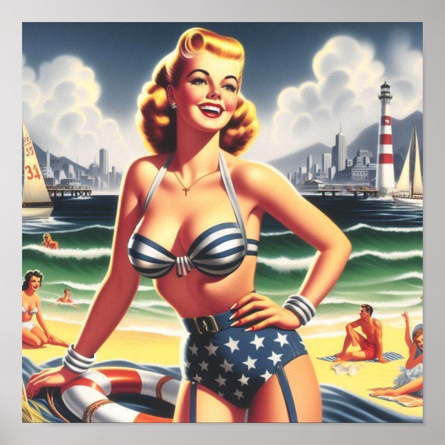Vintage Cute Bikini Pin-up Poster (Front)