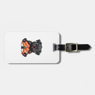 Vintage Cute Black Pug Sushi Cartoon Vector Illust Luggage Tag