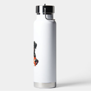 Vintage Cute Black Pug Sushi Cartoon Vector Illust Water Bottle