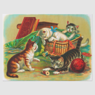 Vintage Cute Black White Orange Kittens Decoupage Tissue Paper