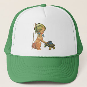 Vintage Cute Blonde Girl Talking on Toy Phone Trucker Hat