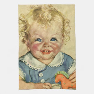 Vintage Cute Blonde Scandinavian Baby Boy or Girl Tea Towel