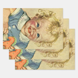 Vintage Cute Blonde Scandinavian Baby Boy or Girl Wrapping Paper Sheet