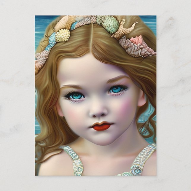 Vintage Cute Blue Ocean Fairy Girl   Postcard (Front)