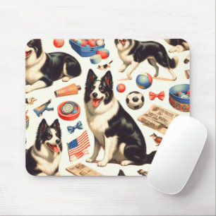 Vintage Cute Border Collie Illustration Mouse Mat