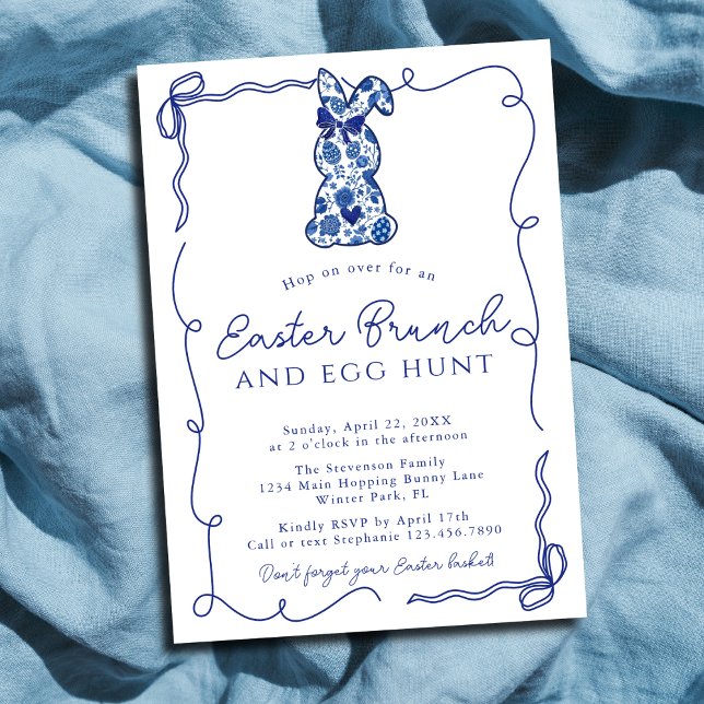 Vintage Cute Bows Chinoiserie Bunny Easter Brunch Invitation (Creator Uploaded)