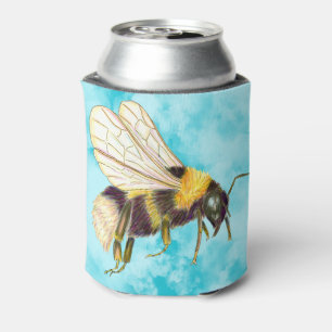 Vintage cute bumblebee illustration on clouds can cooler