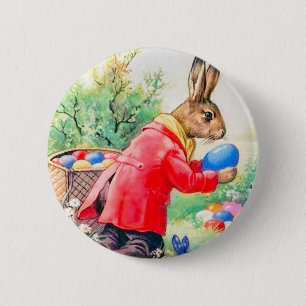 Vintage Cute Bunny and Colourful Easter Eggs 6 Cm Round Badge
