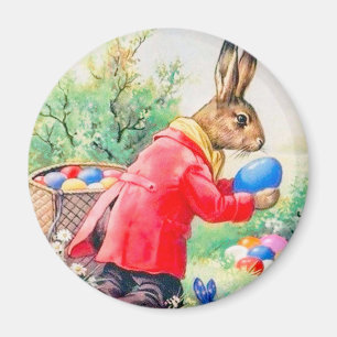 Vintage Cute Bunny and Colourful Easter Eggs Magnet
