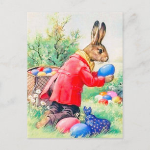 Vintage Cute Bunny and Colourful Easter Eggs Postcard