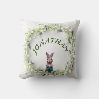 Vintage Cute Bunny Botanical Name Baby Boy Nursery Cushion