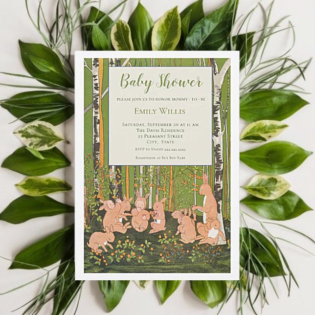 Vintage Cute Bunny Children Baby Shower Invitation (Creator Uploaded)
