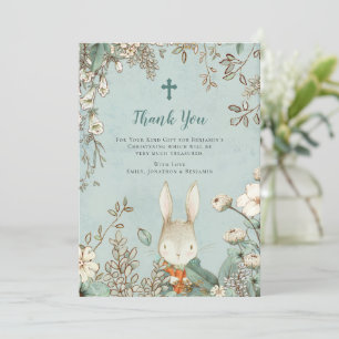 Vintage Cute Bunny Christening Baptism Thank You Card