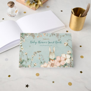 Vintage Cute Bunny Flowers Wishes For Baby Shower Guest Book