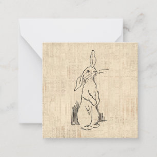 Vintage Cute Bunny Rabbit Art Script Background Card