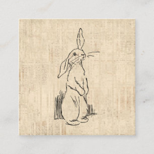 Vintage Cute Bunny Rabbit Art Script Background Enclosure Card