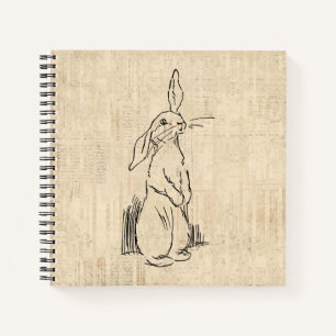 Vintage Cute Bunny Rabbit Art Script Background Notebook