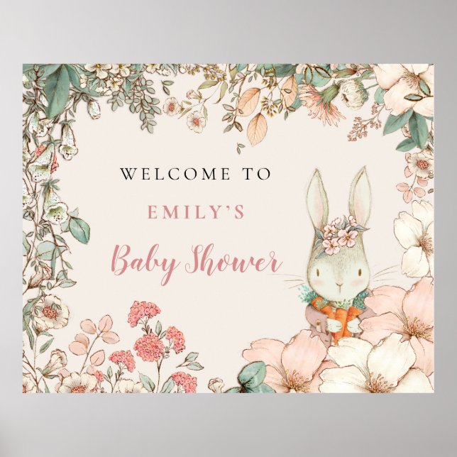 Vintage Cute Bunny Welcome Baby Shower Poster (Front)