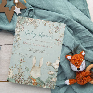 Vintage Cute Bunny Wild Flowers Boy Baby Shower Invitation