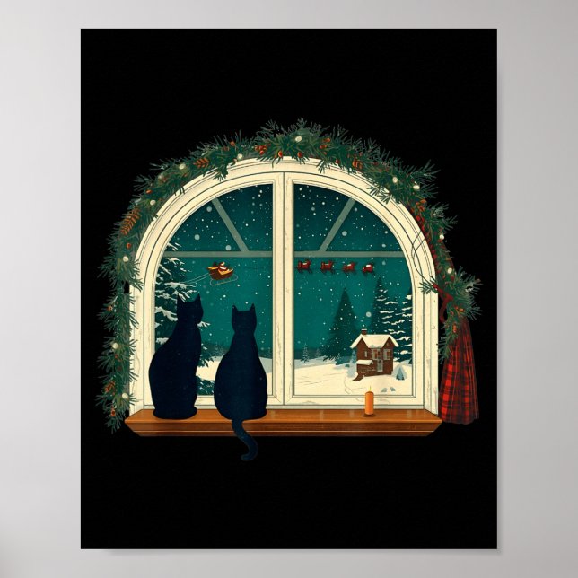 Vintage Cute Cat Christmas Costume Retro Cat  Poster (Front)