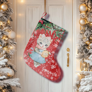 Vintage cute cat Christmas Stocking