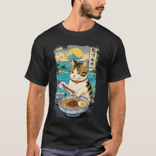 Vintage Cute Cat Eating Japanese Ramen Noodle Men  T-Shirt