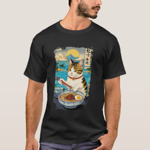 Vintage Cute Cat Eating Japanese Ramen Noodle Men T-Shirt