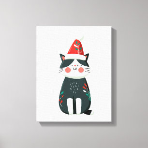 Vintage Cute Cat in Santa Hat – Cosy Christmas Canvas Print