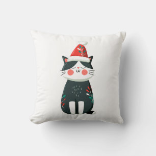 Vintage Cute Cat in Santa Hat – Cozy Christmas Cushion