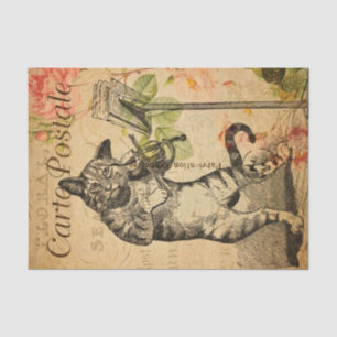 Vintage Cute Cat Playing Fiddle Violin French Tissue Paper