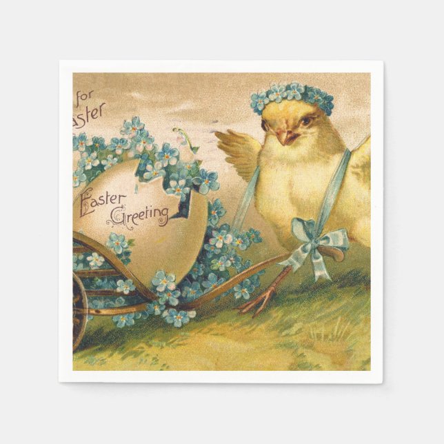 Vintage Cute Chicken with Easter Egg Carriage Napkin (Front)