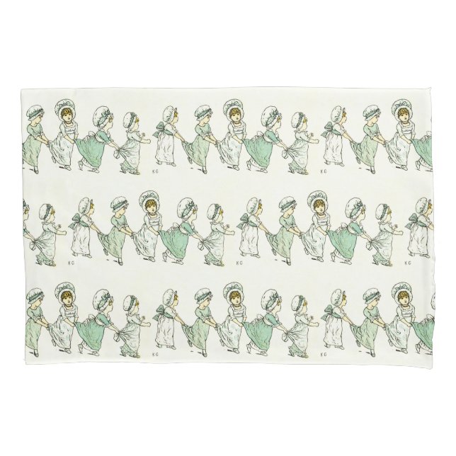 Vintage Cute Children Pattern Kate Greenaway Mint  Pillowcase (Front)