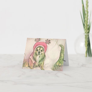 Vintage Cute Christmas Dog Watercolor Card